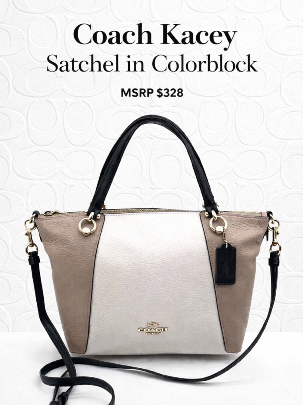 Coach Kacey Satchel Colorblock Chalk Beige Leather Crossbody MSRP $328